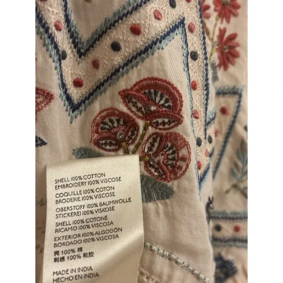 By Anthropologie Women's Kayla Ivory Floral Pleated Beaded Blouse Size L $148 - Picture 7 of 9